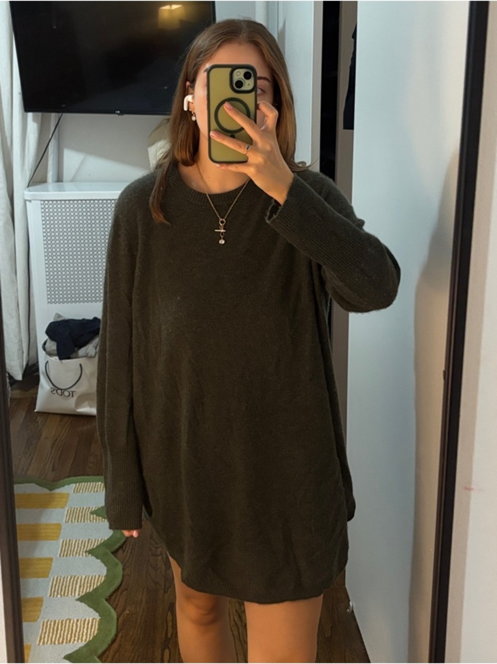 NAADAM Olive Green Oversized Crewneck Cashmere Sweater
